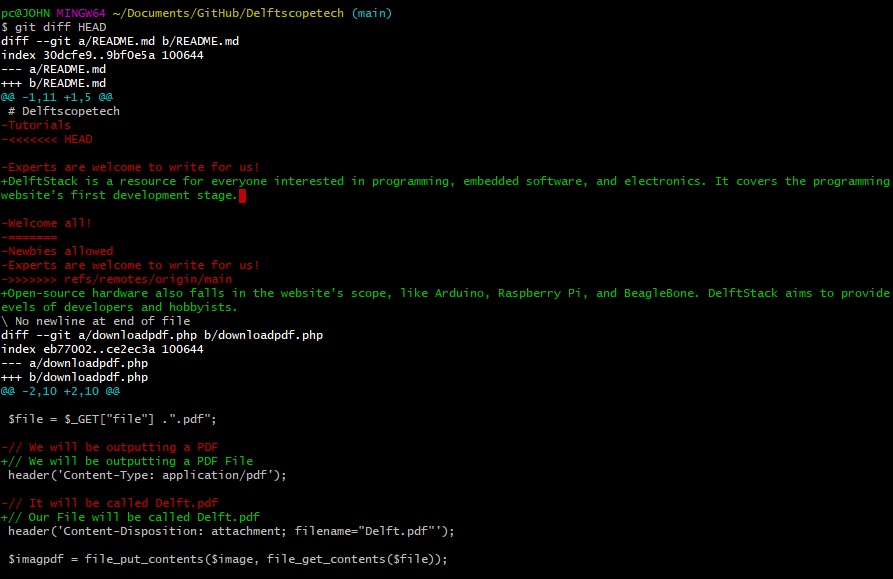 Show Staged and Unstaged Changes in Git Delft Stack